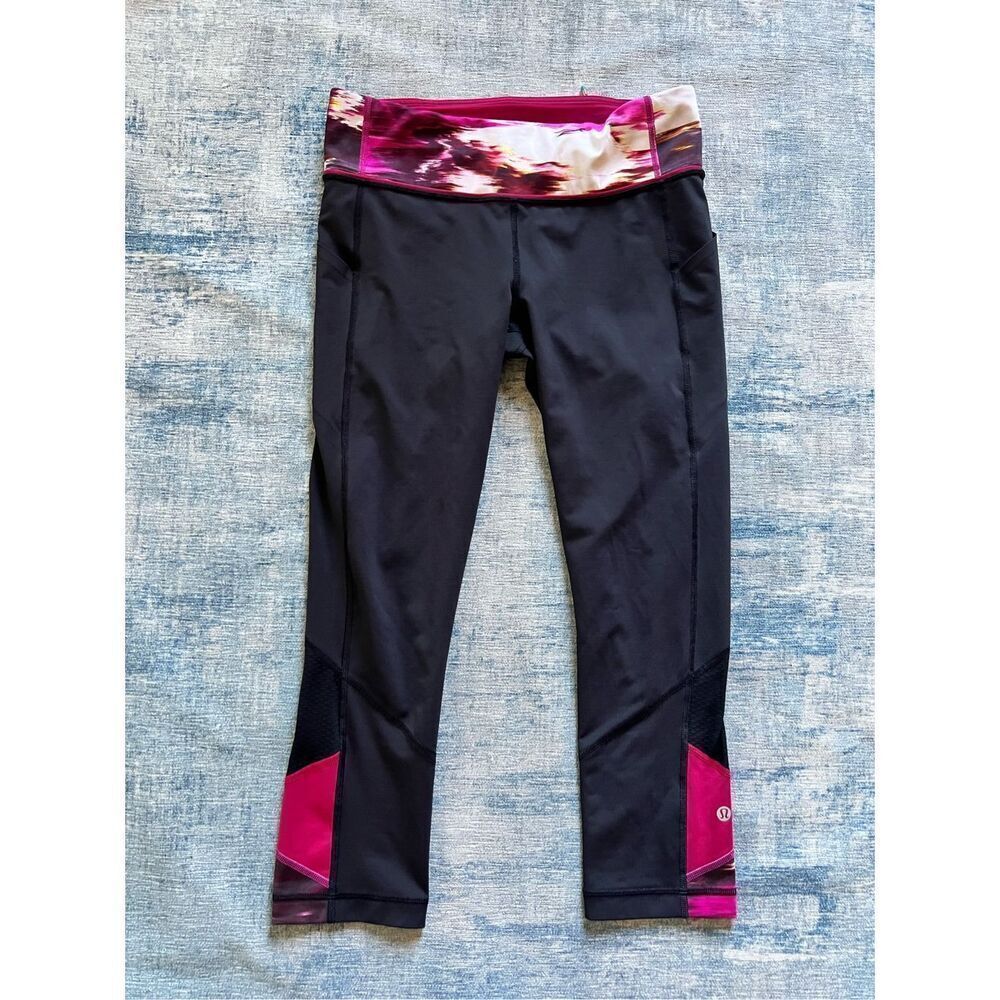 lululemon athletica Black Leggings with Magenta Accent Waistband